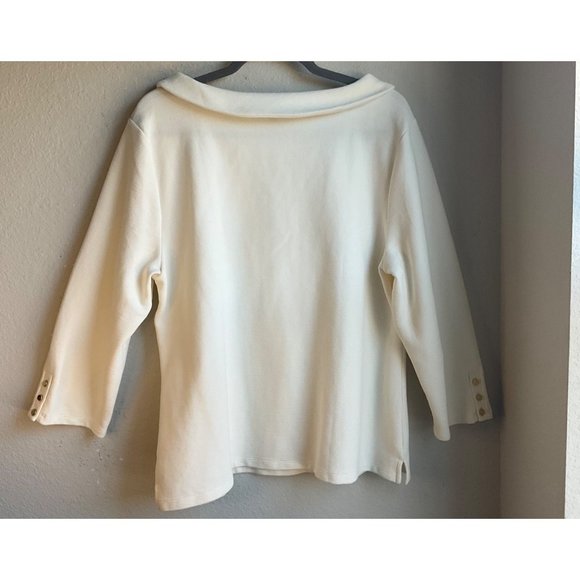 Talbots Women’s Sz.XL Ribbed Portrait Collar Top Blouse Cream cotton Blend - Picture 3 of 10